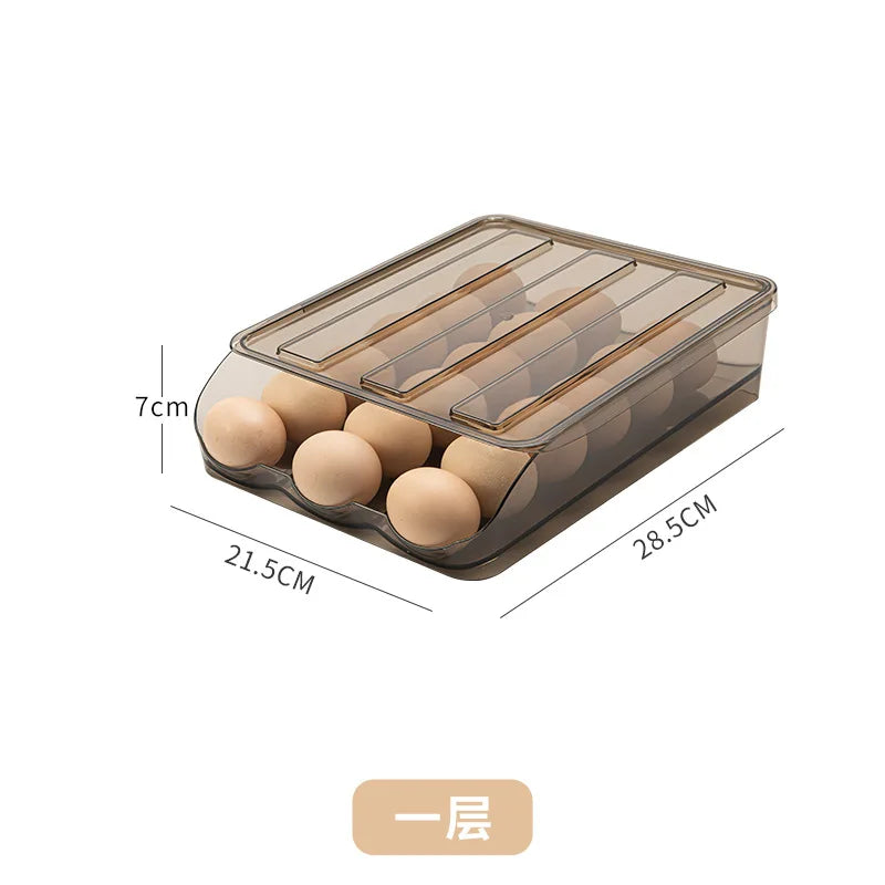 Automatic Slide Egg Storage Box Transparent Drawer, Stackable Rolling Eggs Rack Egg Tray Holder Basket, Kitchen Fridge Organize