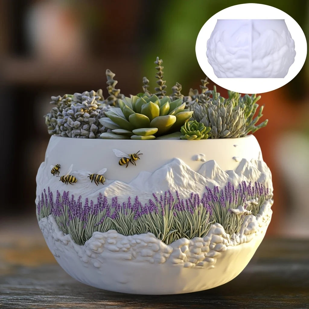 Sea Bay Canyon Relief Succulent Plant Flower Pot Resin Silicone Mold Mountain Range Sea Sunrise Relief Storage Box Gypsum Molds