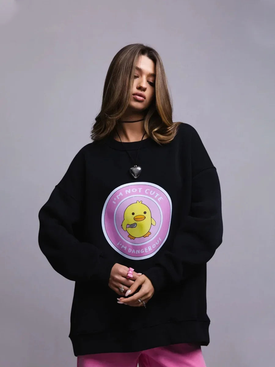 Bornladies Women's Loose Round Neck Sweatshirt Oversized Chic Printing Hoodies Casual Autumn Winter Warm Female Trendy PulloverT