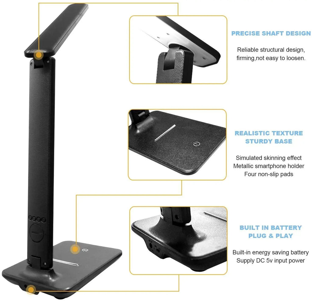 Wireless Charger USB Charging Date Temperature Function Portable Office Desk Lamps LED Table Lamp with Clock Alarm