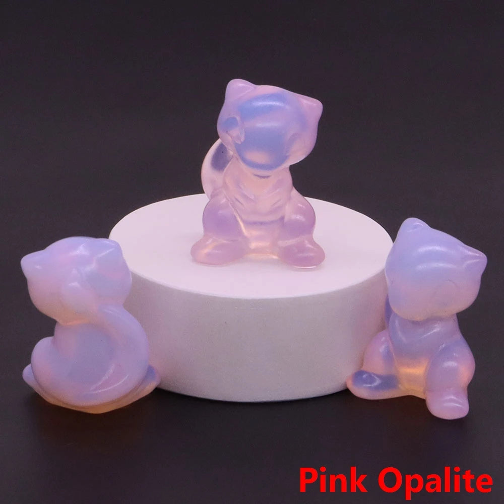 30mm Cartoon Alien Cat Statue Natural Healing Crystals Stone Carving Cute Animal Figurine Crafts Home Decor Ornament Kids Gifts