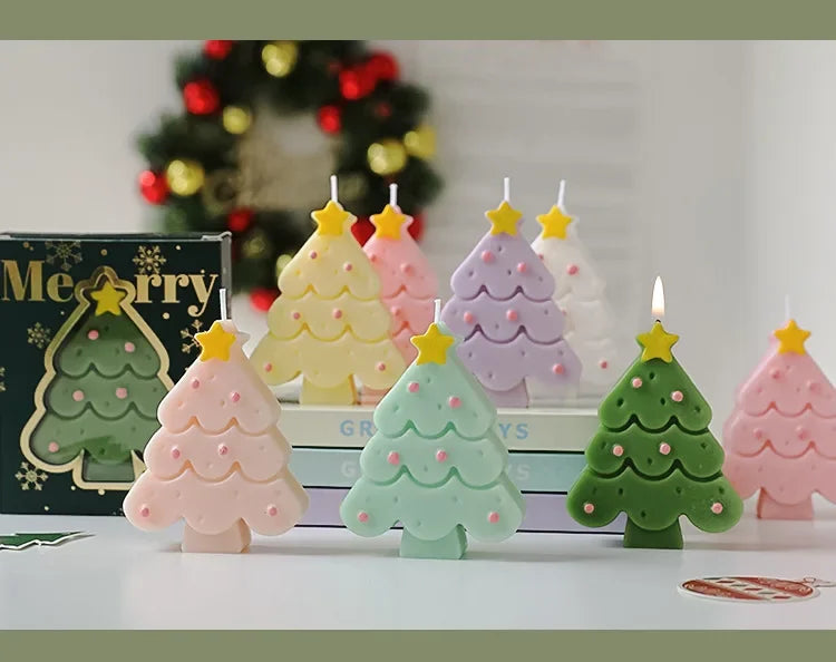 Christmas Scented Candle with Box Mini Christmas Tree Shape Fragrance Candle Home Decor Candle Gift for Friends Women Souvenir