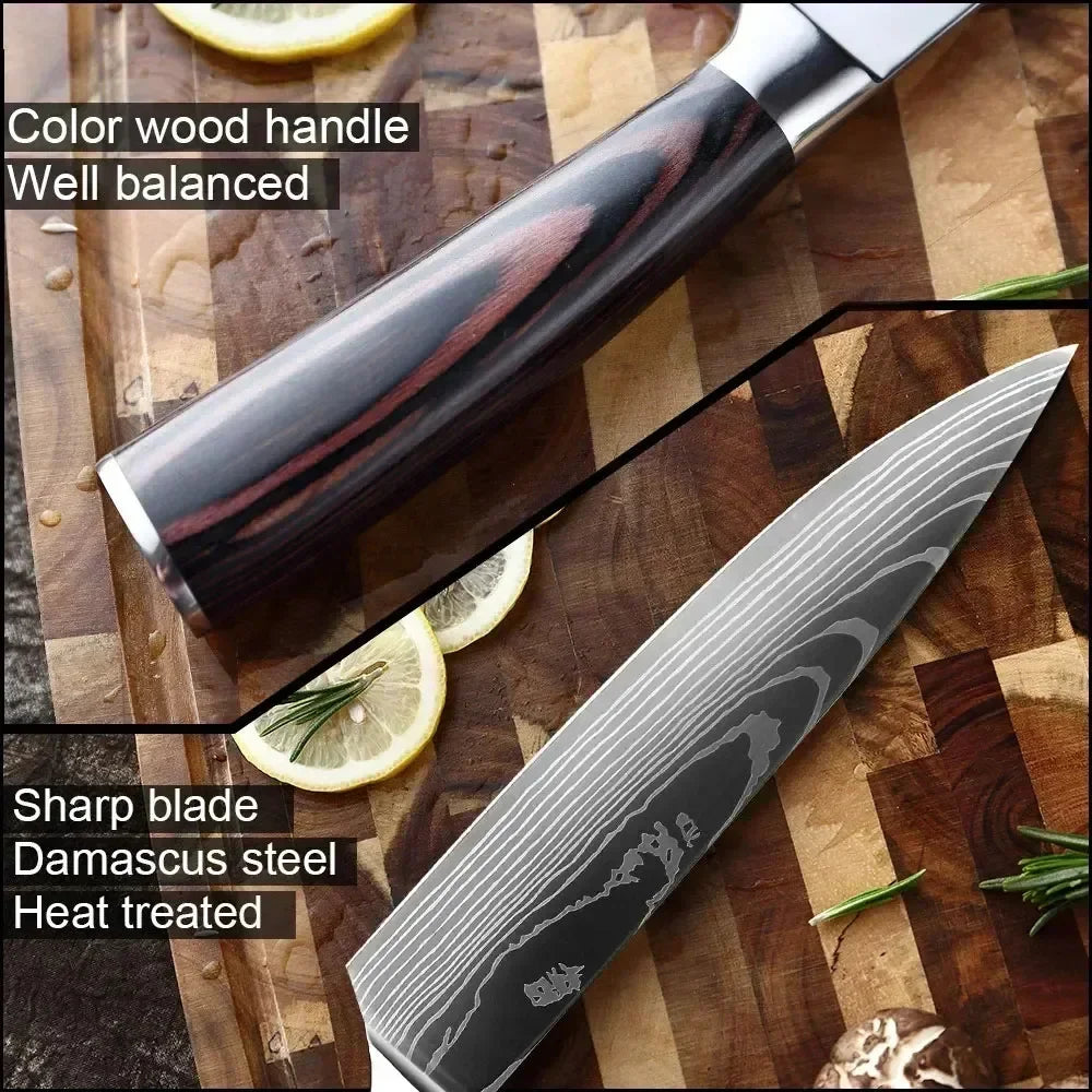 Professional Kitchen Knives Damascus Japanese Santoku Cleaver Slicing Knife Stainless Steel Boning Knife Butcher Cleaver Knife