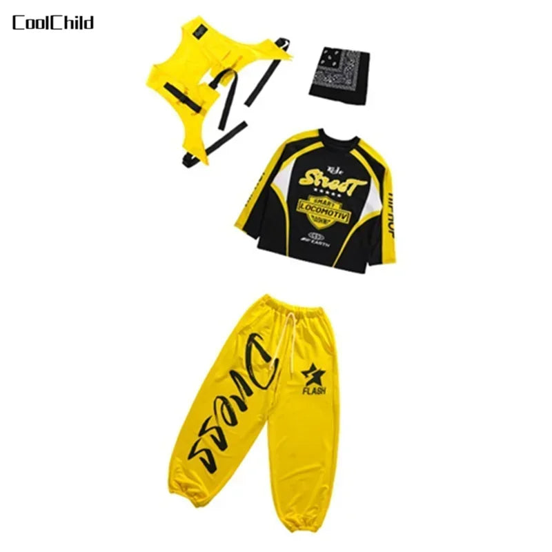 Boys K-pop Sweatshirt Fashion Vest Sweatpants Girls Hip Hop Joggers Pants Costumes Child Streetwear Kids Jazz Dance Clothes Sets