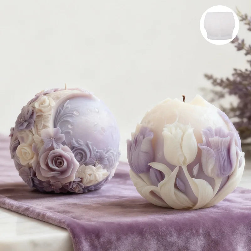 Floral Moon Ball Spherical Candle Silicone Mold 3D Flower Aromatherapys Soap Art Craft Plaster Making Mould Home Decor
