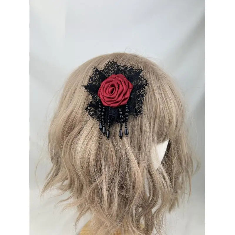 Gothic Vintage Lace Hand Made Rose Hair Accessories Y2K Spicy