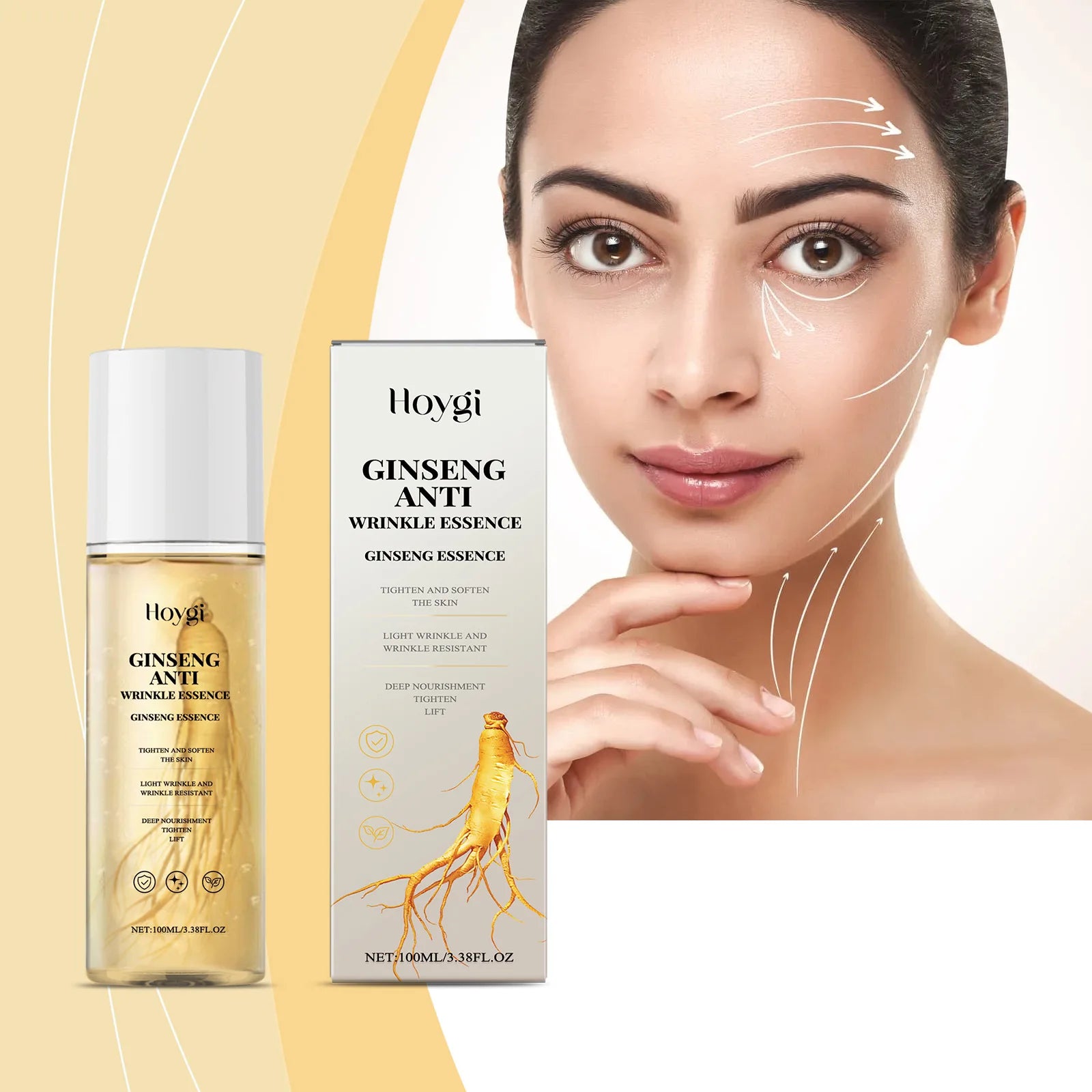 100ml Gold Ginseng Face Essence Polypeptide Lightning Moisturizing Smoothing Facial Serum for Skin Care Ginseng All Skin Types
