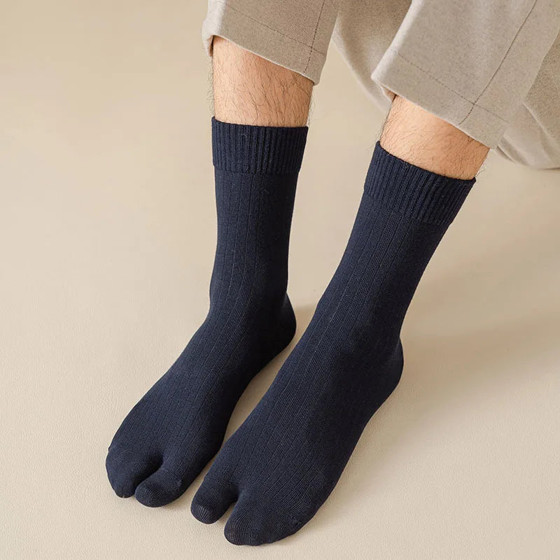 Men's 2 Toe Socks Flip Flop Sandal 2 Toe Middle Tube Socks Solid Color Striped Split Toe Socks Business Casual Cotton Socks