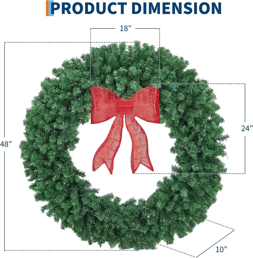 Garvee 48 Inch Christmas Hanging Wreath with Red Bow