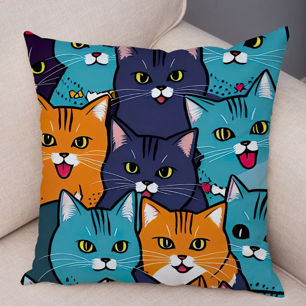 Cute Pet Hello Cat Cushion Cover Double Print Soft Plush Pillowcase for Sofa Home Car Decor Cartoon Animal Pillows Case 45x45cm