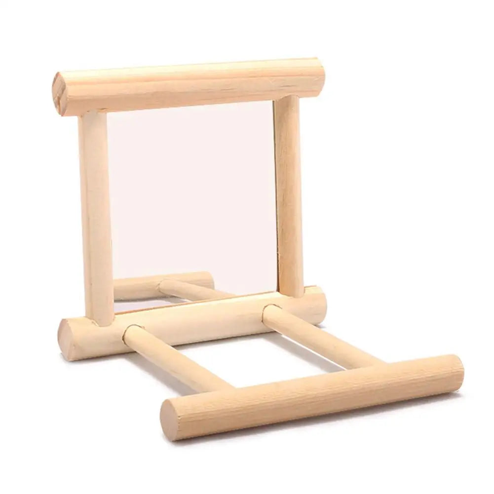 Bird Wooden Mirror Hanging Swing Interactive Play Toys for Parrot Budgies Parakeet Cockatiel Conure Lovebird Cage Accessories