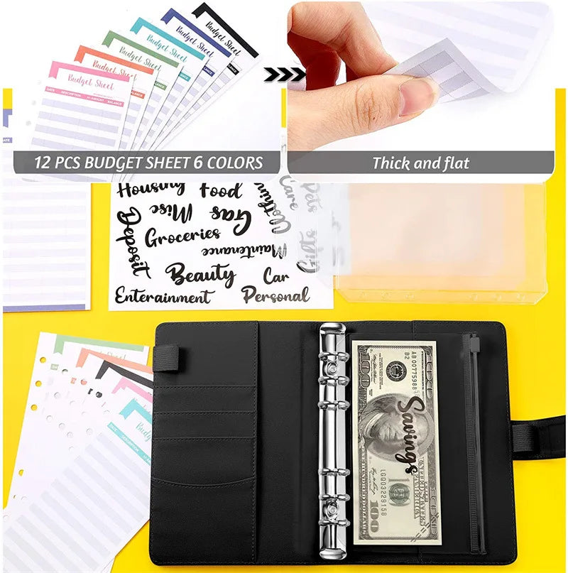 A6 PU Leather Budget Binder Notebook Cash Envelopes System