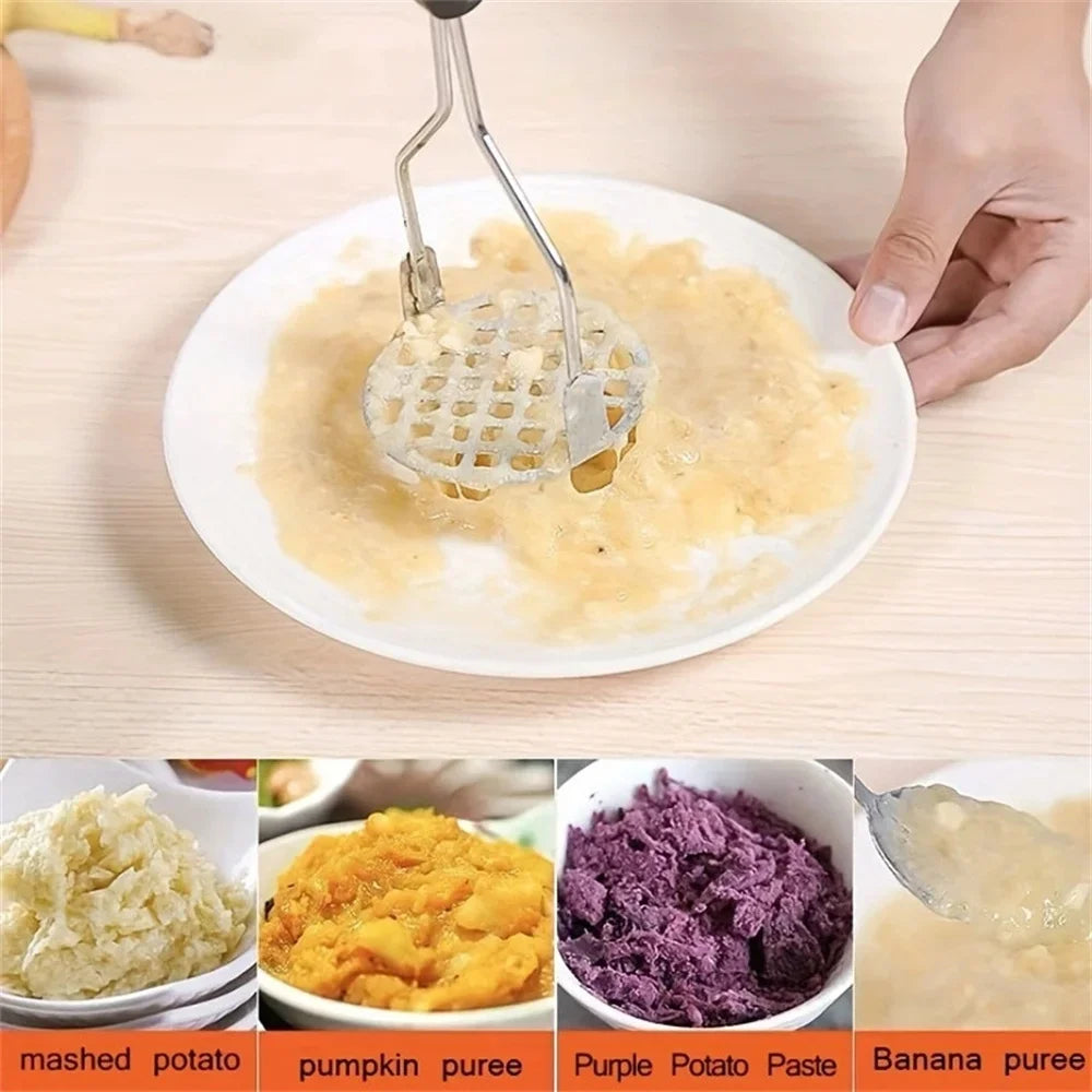 Stainless Steel Potato Masher Manual Fruit Vegetable Pressure Mud Machine Kitchen Children Food Crusher Complementary Gadget