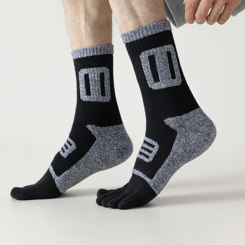 3 Pairs Fleece Toe Socks Men Autumn Winter Warm Five Finger Socks Man High Quality Cotton Sports Crew Socks Running
