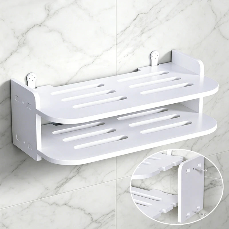 2 Tier Wall Mount Shelf No Drill Router TV Box Power Strips Floating Organizer Home Hanging Storage Cable Management with Hooks