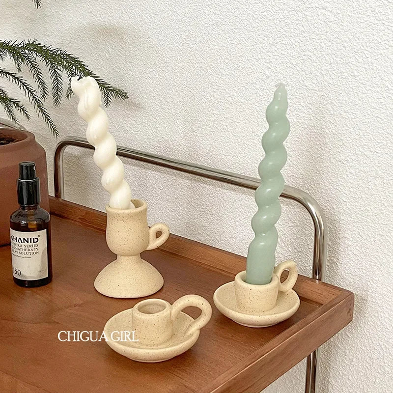 Ceramic Candle Holder Retro Plain Ceramic Aromatherapy Candlestick Photo Props Nordic Home Decoration Ornament