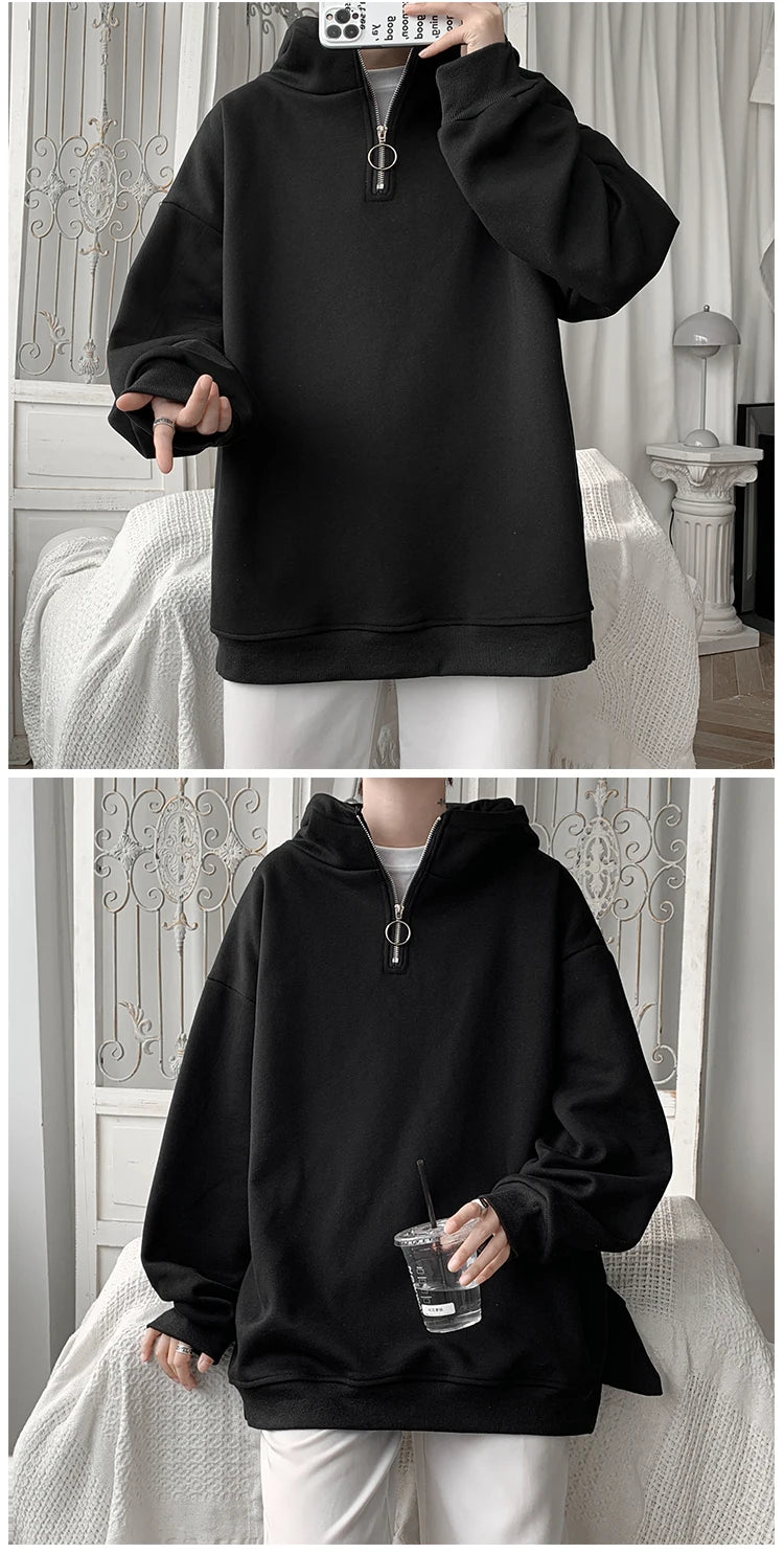 Turtleneck Hoodie Zipper Pullovers Streetwear Hip Hop Hooded Sweatshirt Men Clothing Korean Couples Harajuku Coat