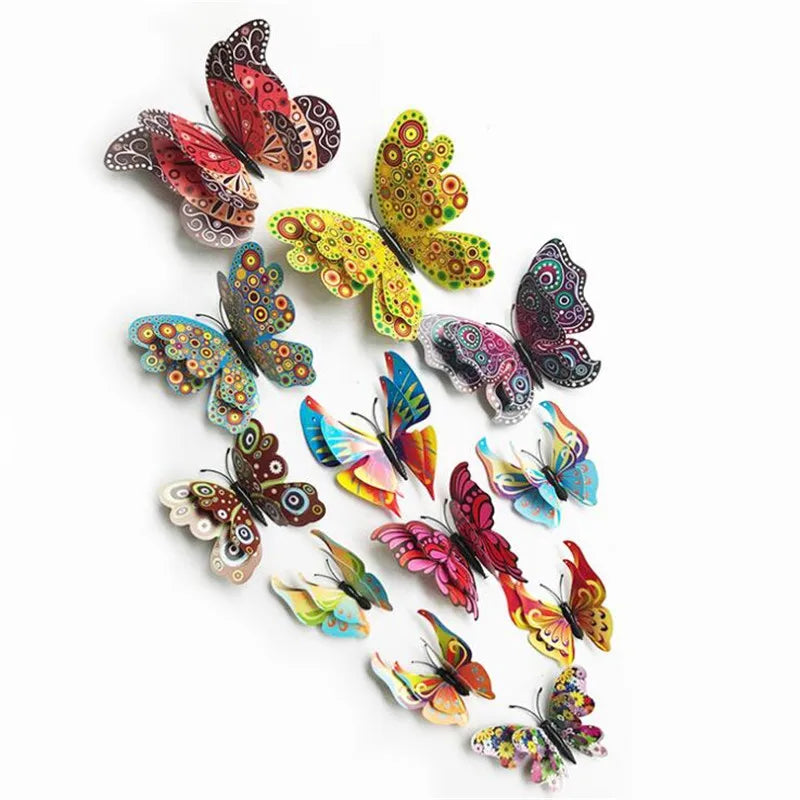 12Pcs 3D Double Layer Butterfly Wall Sticker on The Wall for Home Decor DIY Butterflies Fridge Magnet Stickers Room Decoration