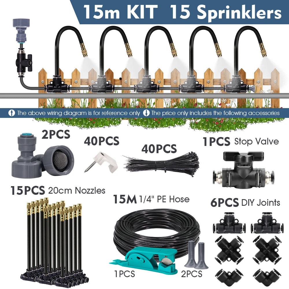 5-30m 1/4" 4/6mm Garden Misting Cooling System 360° Free-bend Misting Nozzle Adjustable Atomizer Sprayer Outdoor Watering Kits