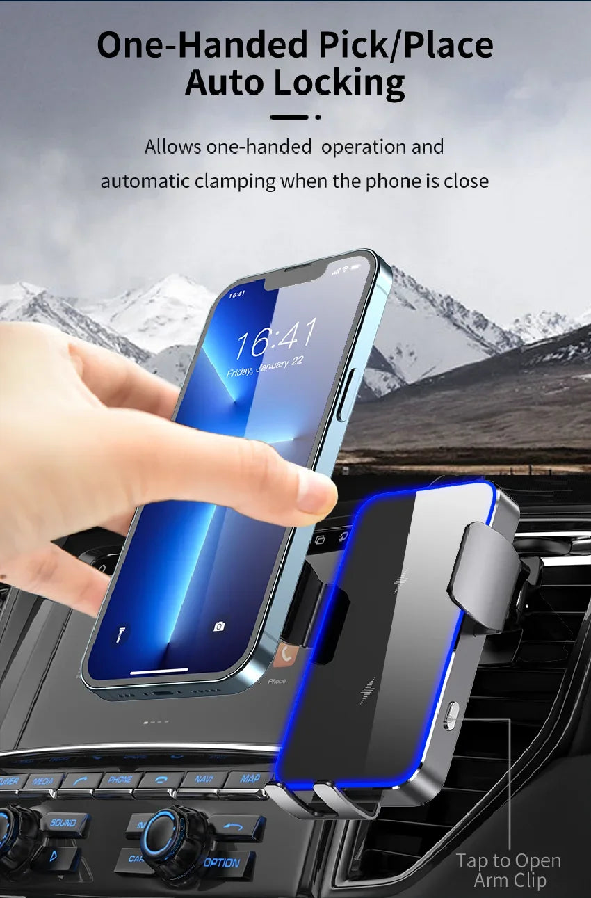 Wireless Charger Car Stand Phone Holder Dual Coil Fast Charging Station For Samsung Z Flip 4 3 2 S21 S20 S10 iPhone 15 14 13 12