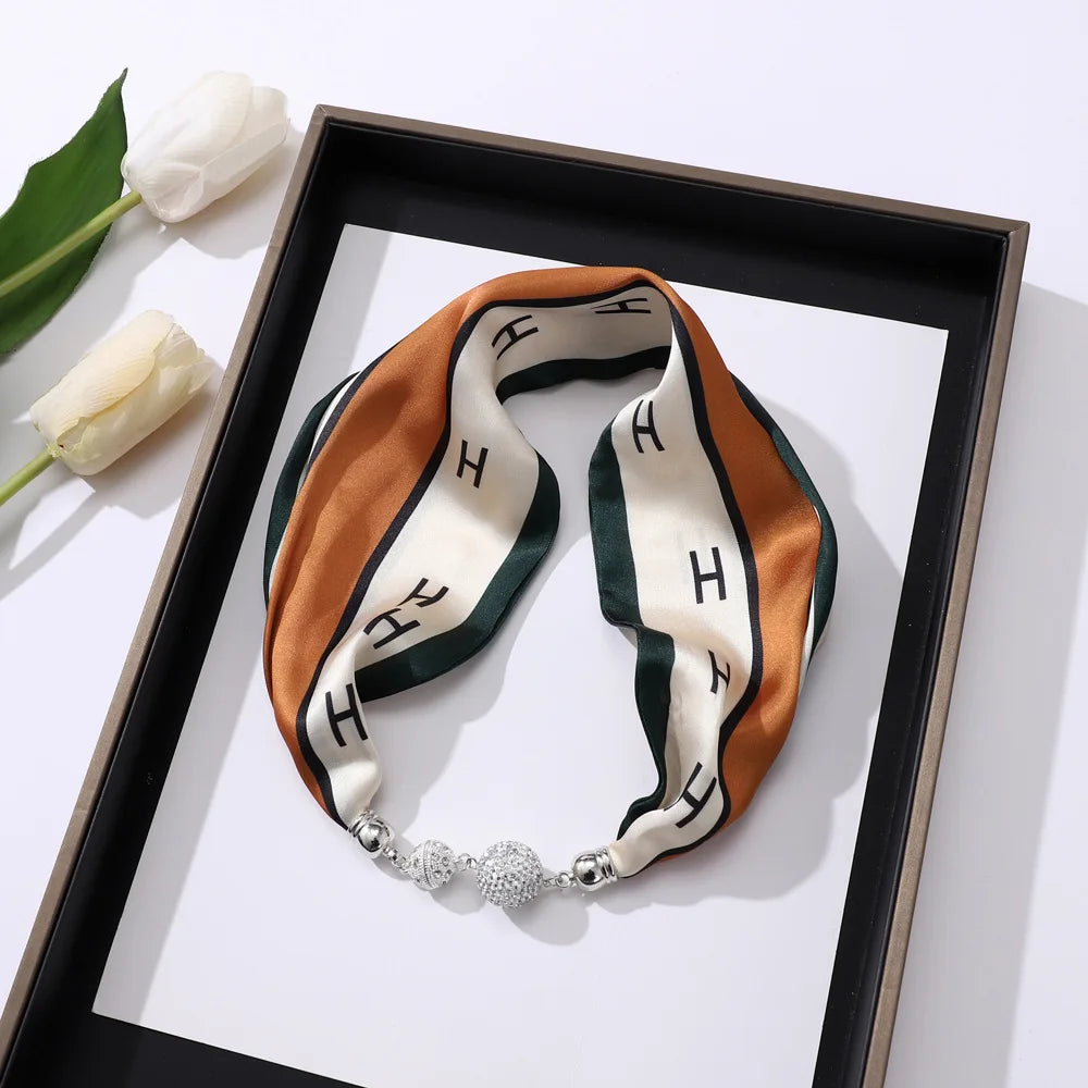 Imitation Silk Scarf Magnetic Buckle Necklace Pendant Wearing Spring and Autumn Cervical Protection for Women