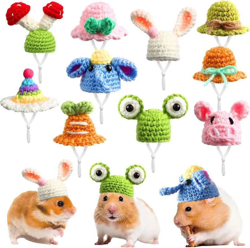 Cute Handmade Knitted Hat Hamster Decoration Chipmunk Guinea Pig Hamster Accessories Hamster Toy Supplies Small Pet Hat