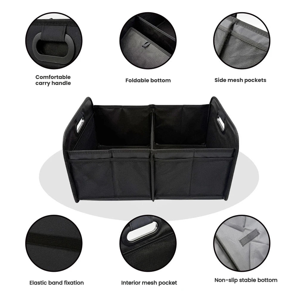 40L Foldable Portable Car Storage Box with Side Net