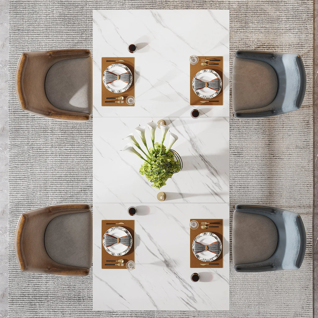 63-Inch Faux Marble Dining Table, White