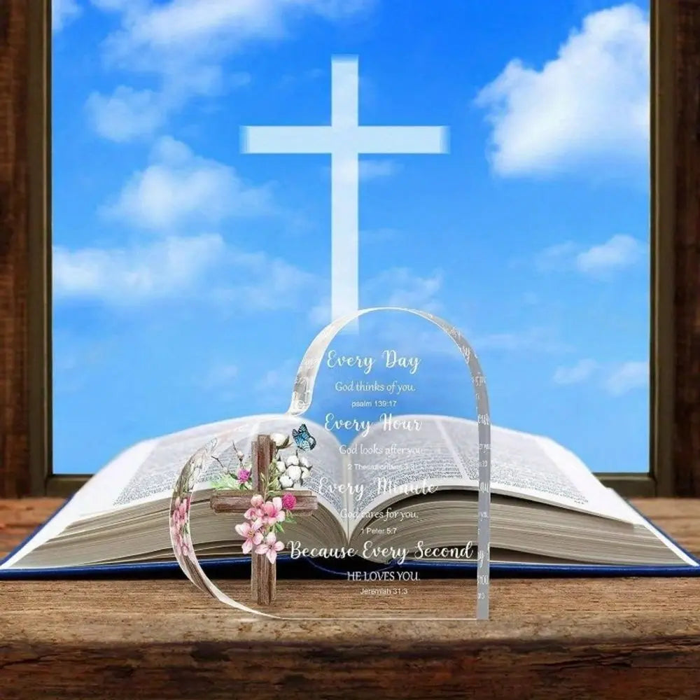 Heart-Shaped Bible Verse Acrylic Decor – Boho Cross &amp;