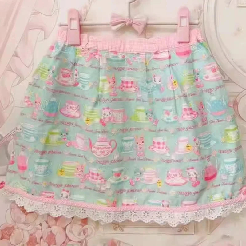 Japan Sweet Lolita Style Cake Mini Skirts Women Kawaii Cartoon Embroidery Bow Pleated Skirts Y2k Short Fairy Skirt Faldas Mujer