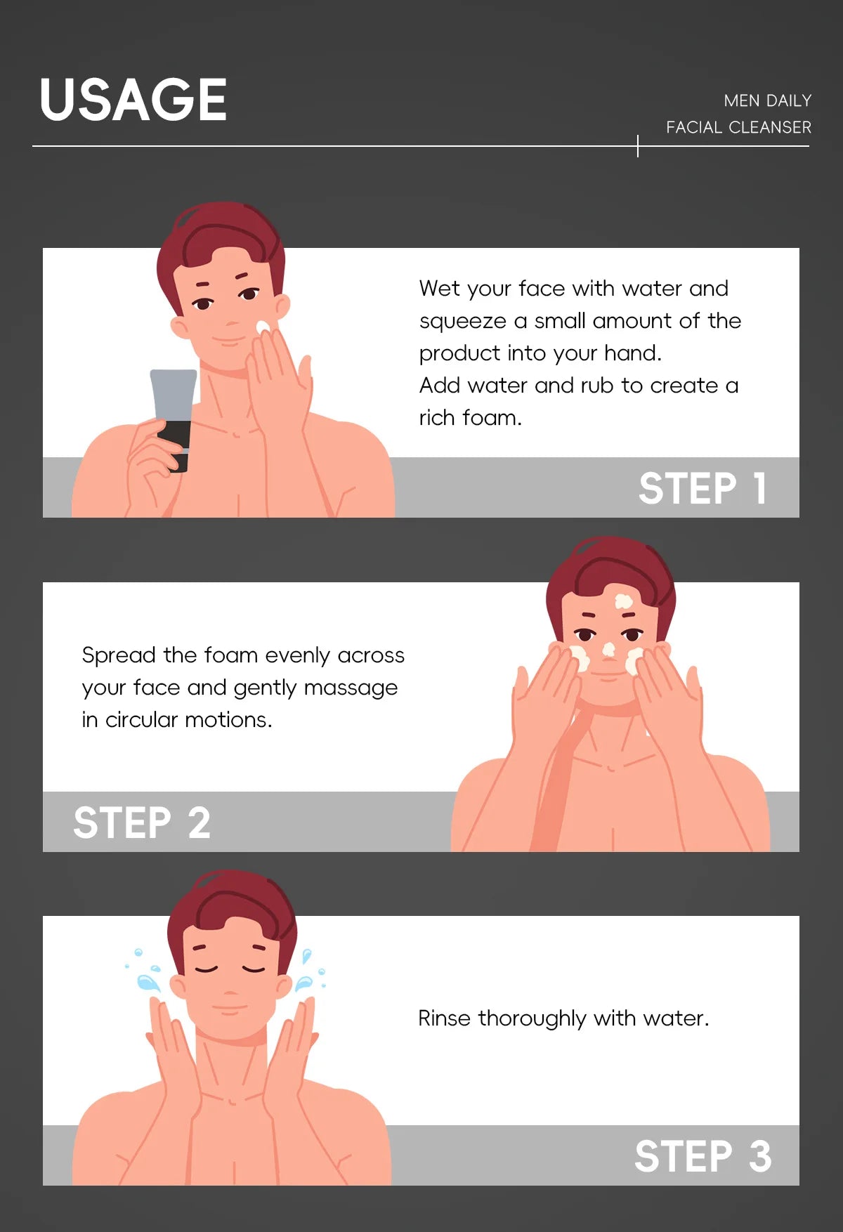 LAIKOU Men's Facial Cleanser, Moisturizing, Men's Skin Care, Oil Control, Blackhead Remover, Cosmetics, Deep Nourishment