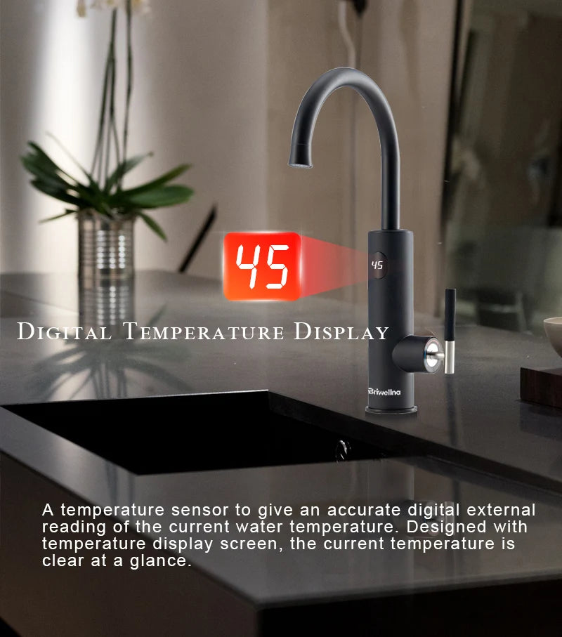 Briwellna Electric Water Heater 220V Flowing Heater Kitchen Faucet 2 in 1 Tap Tankless Water Heating Mixer Electric Geyser