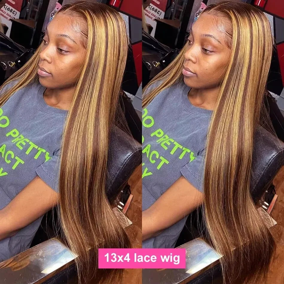 Ombre Brown Colored Highlight Bone Straight Long Remy Human Hair