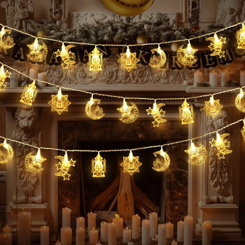 1.5M 10LED Gold EID Mubarak String Lights Moon Star Castle Pendant Light Ramadan Home Decoration 2026 Islam Muslim Party Decor