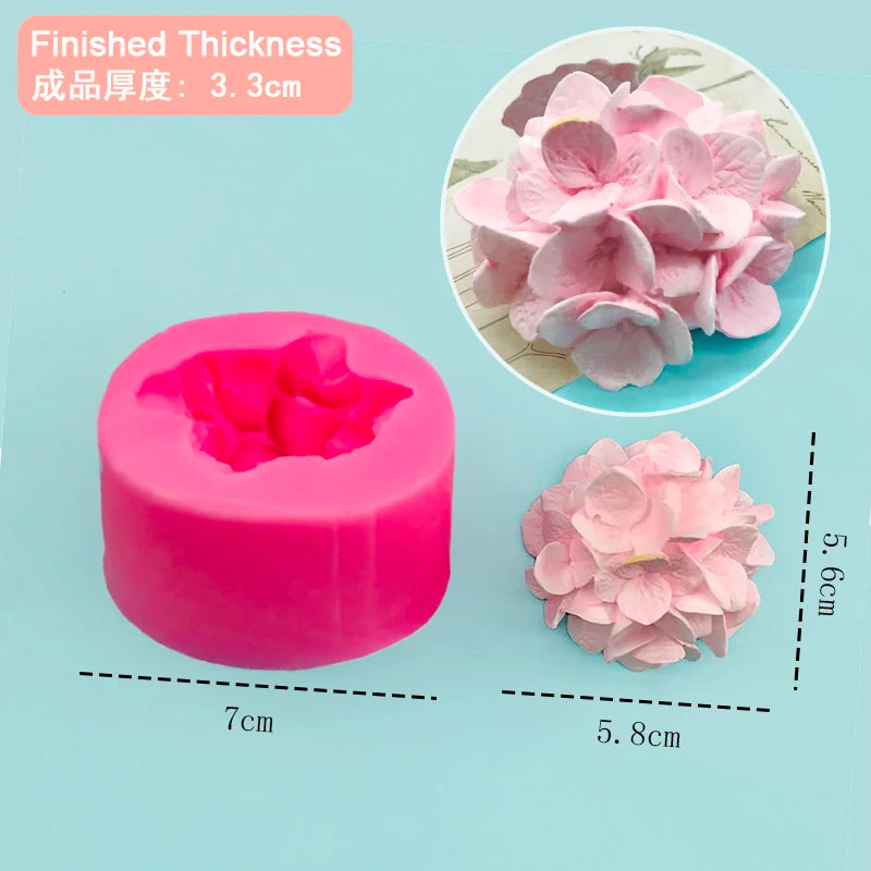 3D Hydrangea Moulds Plaster Work Clay Resin Art Soft Silicone Fondant Flowers Chocolate Mold Soap Cake Decoration Baking Tool