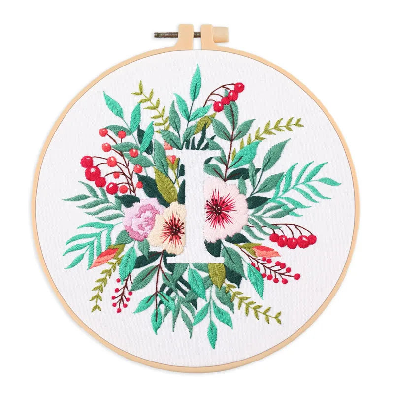 Embroidery Kit for Christmas DIY Wreath Printed Pattern Flower Cross Stitch Set Needlework Hoop Handmade Sewing Art Craft Kit