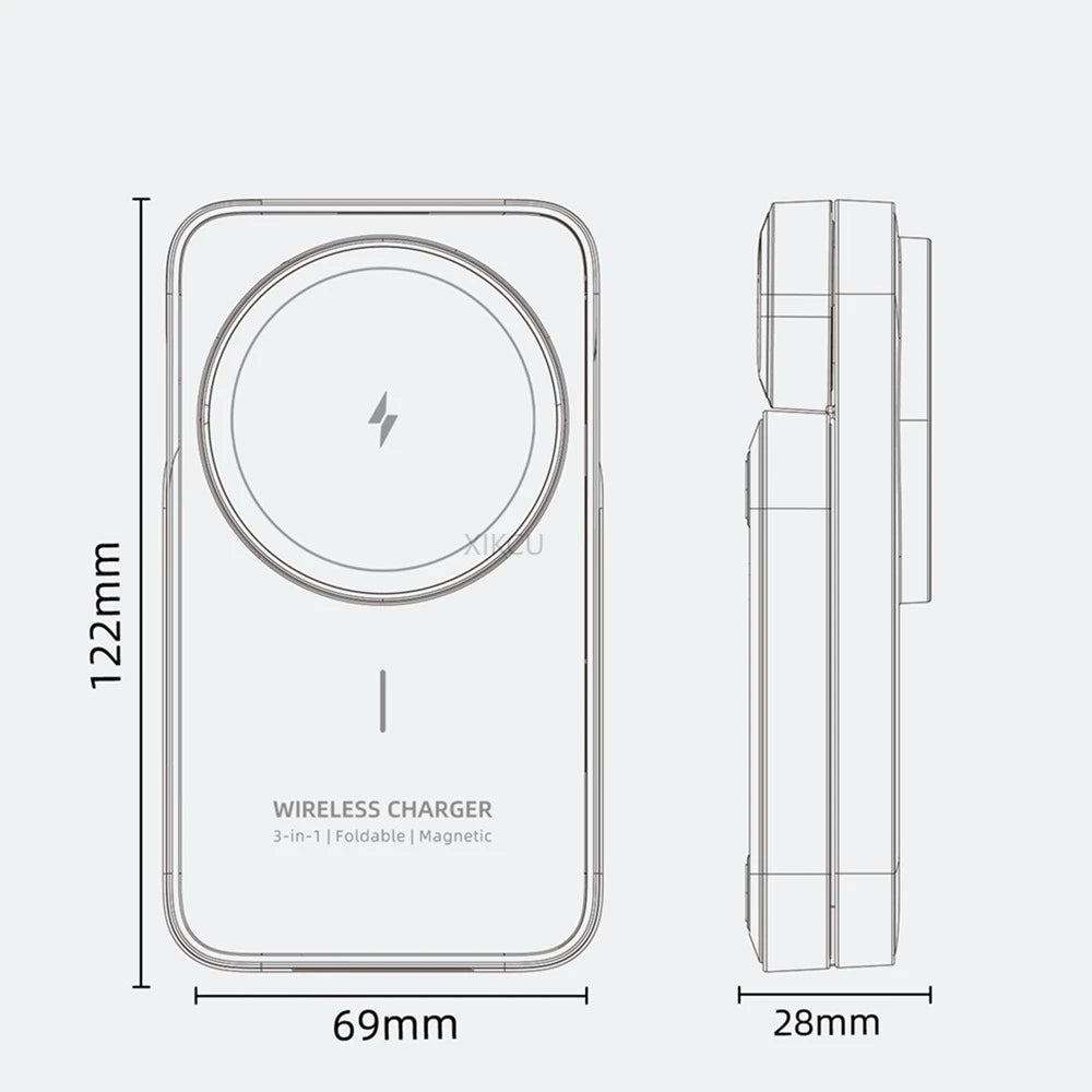 3 in 1 Travel Magnetic Wireless Charger Dock For Magsafe iPhone 17 16 15 Pro Max 14 13 12 iWatch 11-2 Airpods Pro Fast Charging
