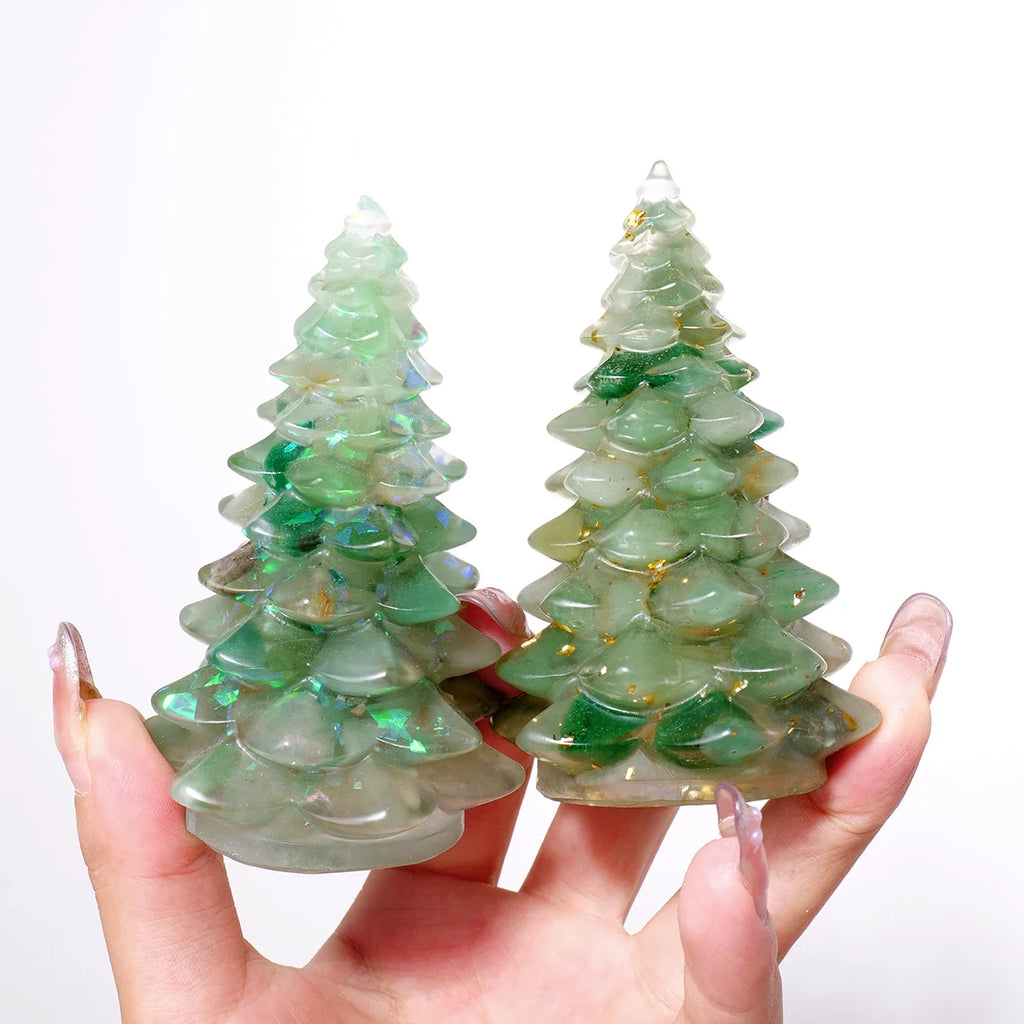 1PC Natural Crystal Gravel Christmas Tree Statue Dropper Resin Reiki Stone Divination Fengshui Sculpture Christmas Home Decor