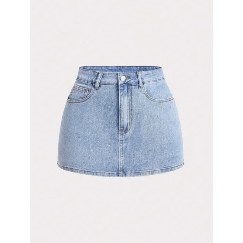 Women's Y2K Light Blue Denim Mini Skirt High Waist A-Line Skirt
