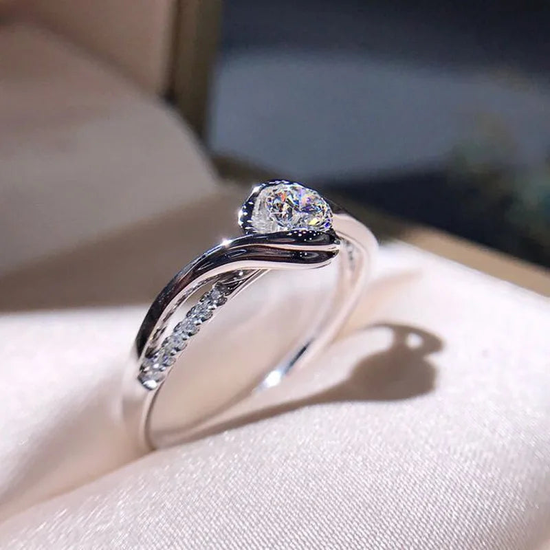 Fashion Female Rings 925 Sterling Silver Carat Heart and Arrow Zircon Ring for Women Princess  Wedding Party Rings Jewelry Gift