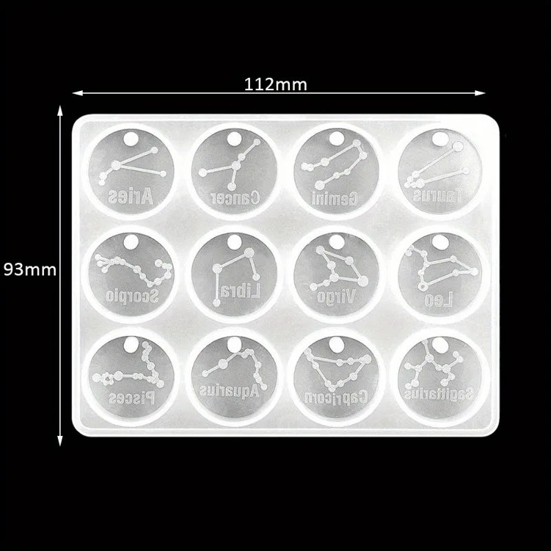12 Zodiac Constellation Resin Molds Round Star Zodiac Sign Epoxy Silicone Casting Mould for DIY Jewelry Crafts Making Supplies