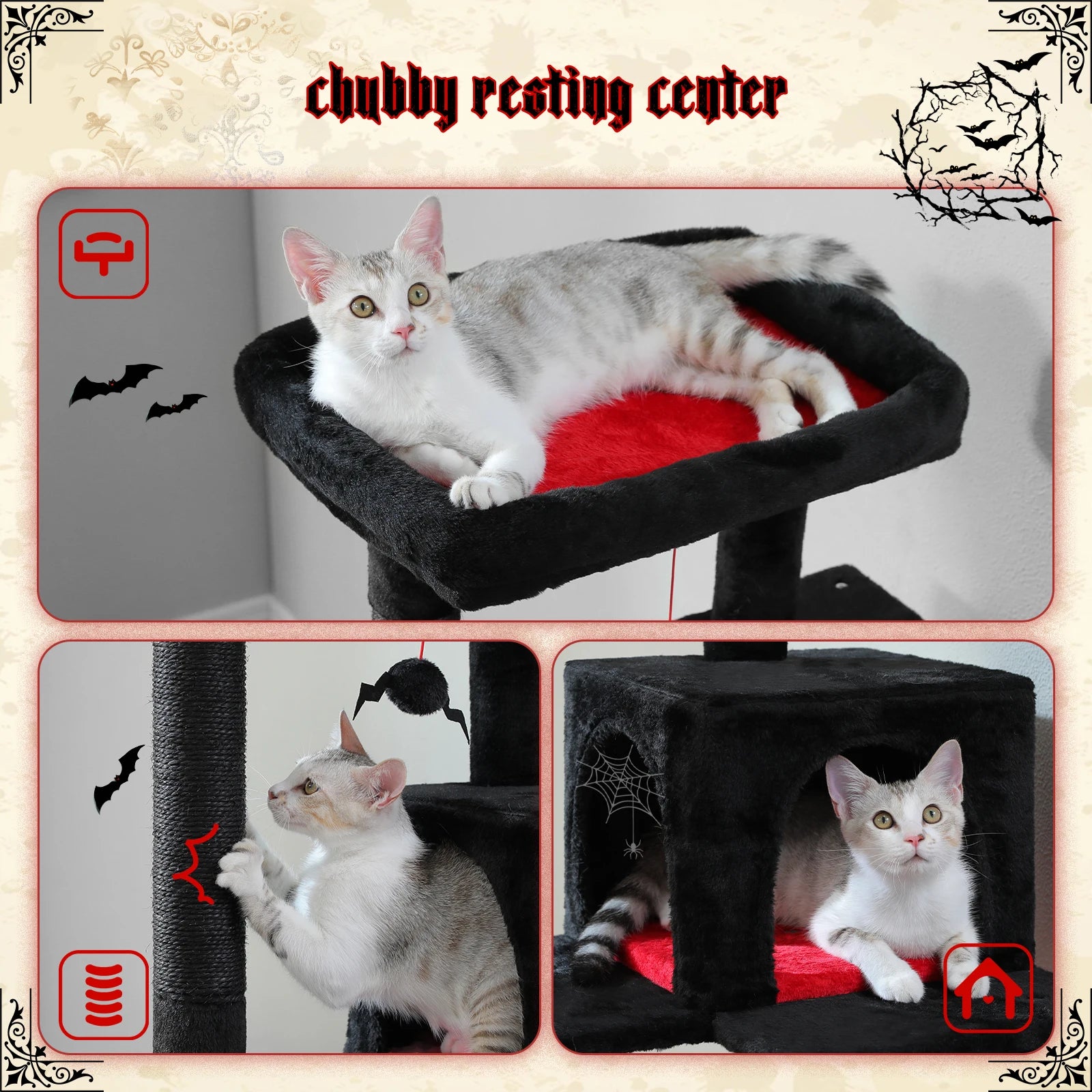 Cat Tree for Indoor Cats 5-Level Cat Tower for Large Cats with Large Hammock Sisal Covered Scratching Posts Cozy Condo Top Perch