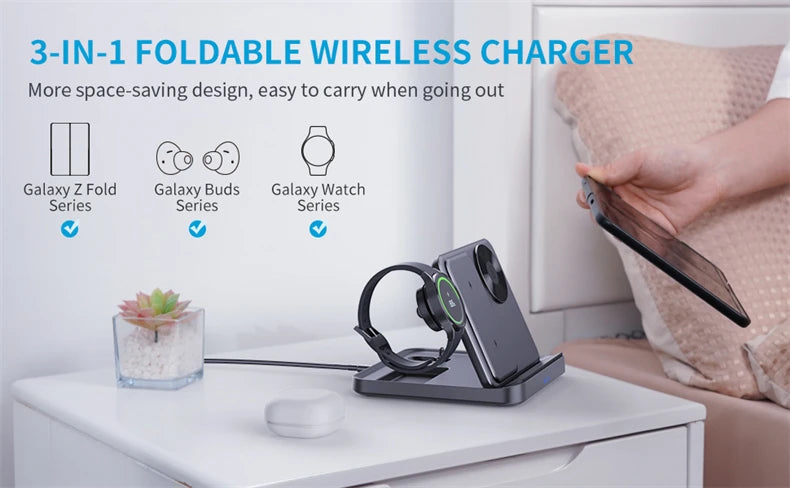 HaaYot Professional Galaxy Z Flip & Fold 7 6 5 Wireless Charger Stand Fast Charging Station Dock for S26 Ultra Galaxy Watch Buds