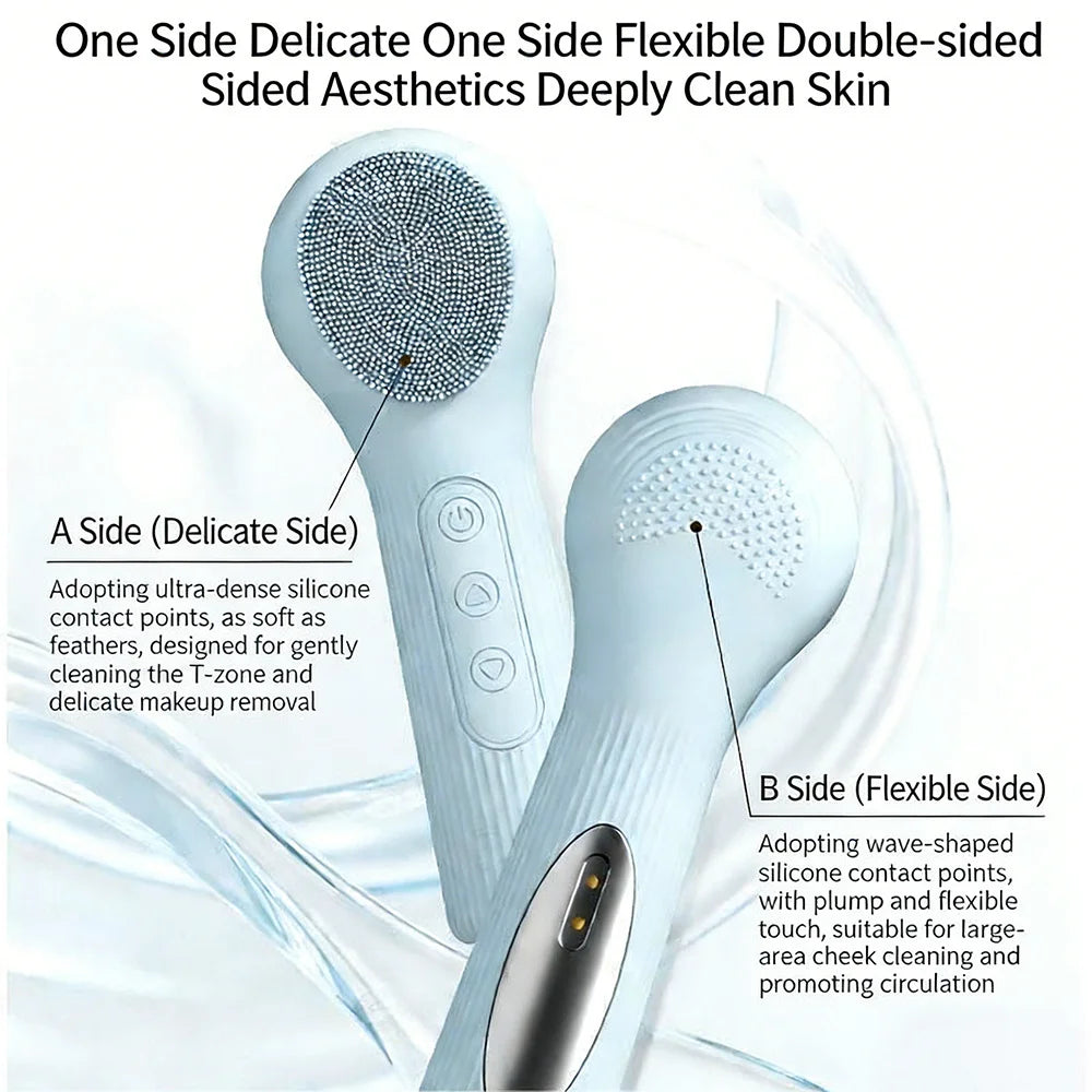 Double-Sided Eletrical Facial Cleansing Men Women Facial Cleansing Brush Heating Silicone Face Wash Brush Manual Clean Skin Care
