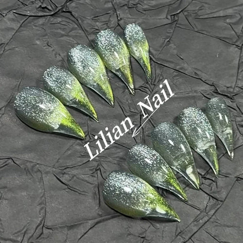 10Pcs Spice Girl Colorful Handmade Full Cover False Nail Y2K Long Dragon Shape Claw Cat Eyes Gradients Reusable Press On Nails