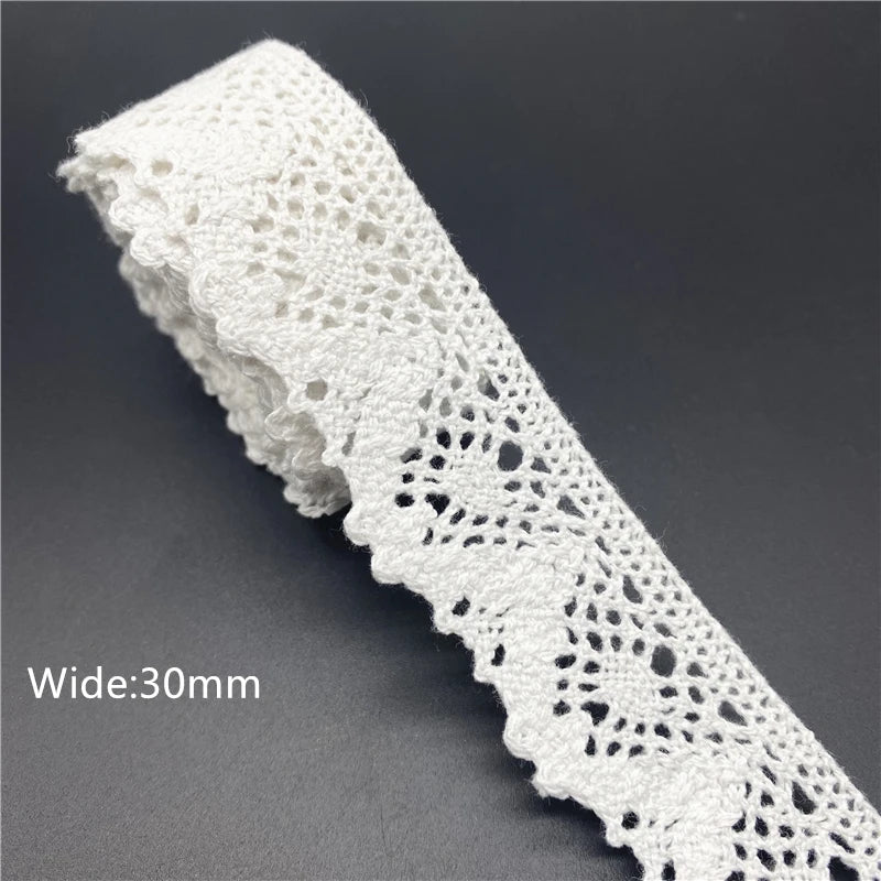 10mm-50mm 2yards White 100%Cotton Lace Ribbon For Apparel Sewing Fabric Trim Cotton Crocheted Lace Ribbon Handmade Accessories
