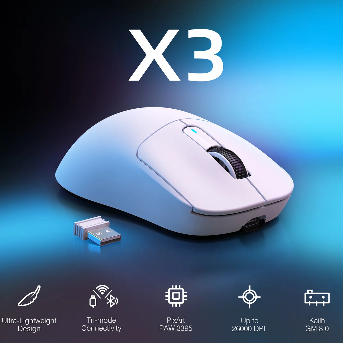 Wireless Ergonomic Gaming Mouse, 26K DPI Sensor