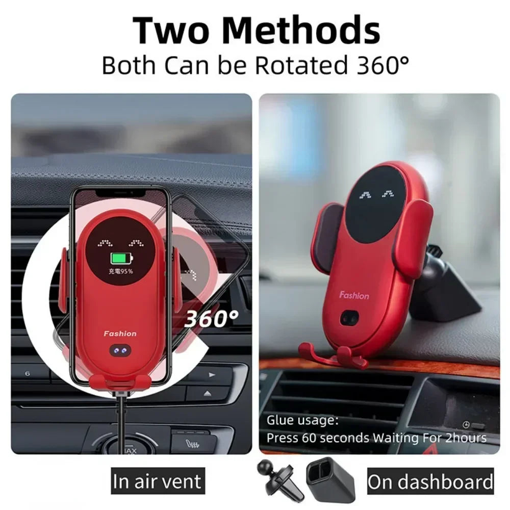15W Fast Wireless Charger Car Mount for Air Vent Mount Car Phone Holder Rotating Intelligent Infrared Wireless Charging Charger