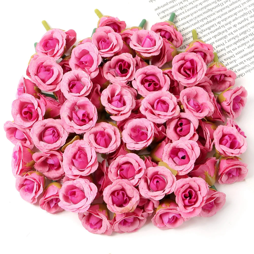 100Pcs Mini Silk Rose Artificial Flowers Head Fake Flowers For Home Decor Wedding Decoration DIY Bride Wreath Gifts Accessories