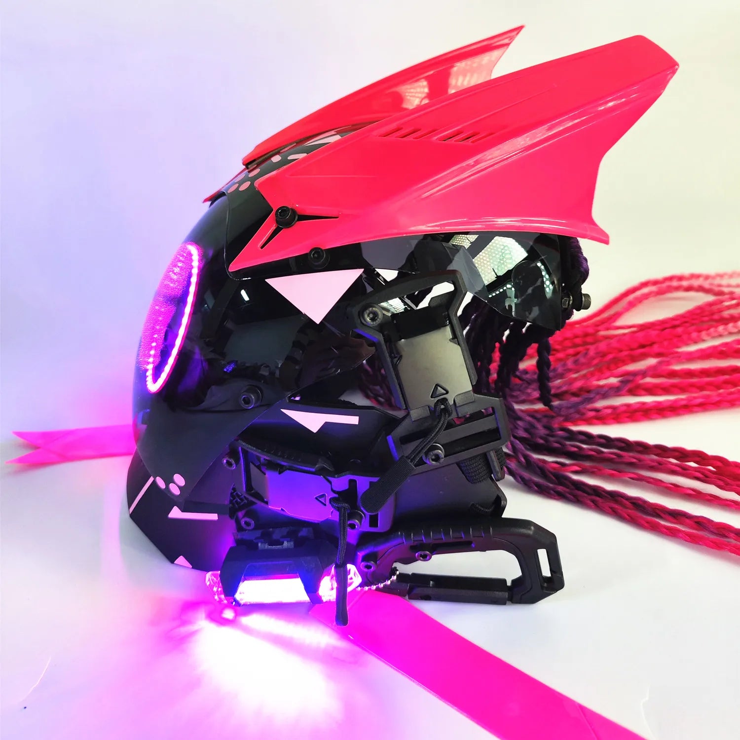 Cyberpunk Mask Futuristic Techwear, Halloween Cosplay Helmet Decor with Light and Dirty Braid, Japanese Warrior Style Knight Sty